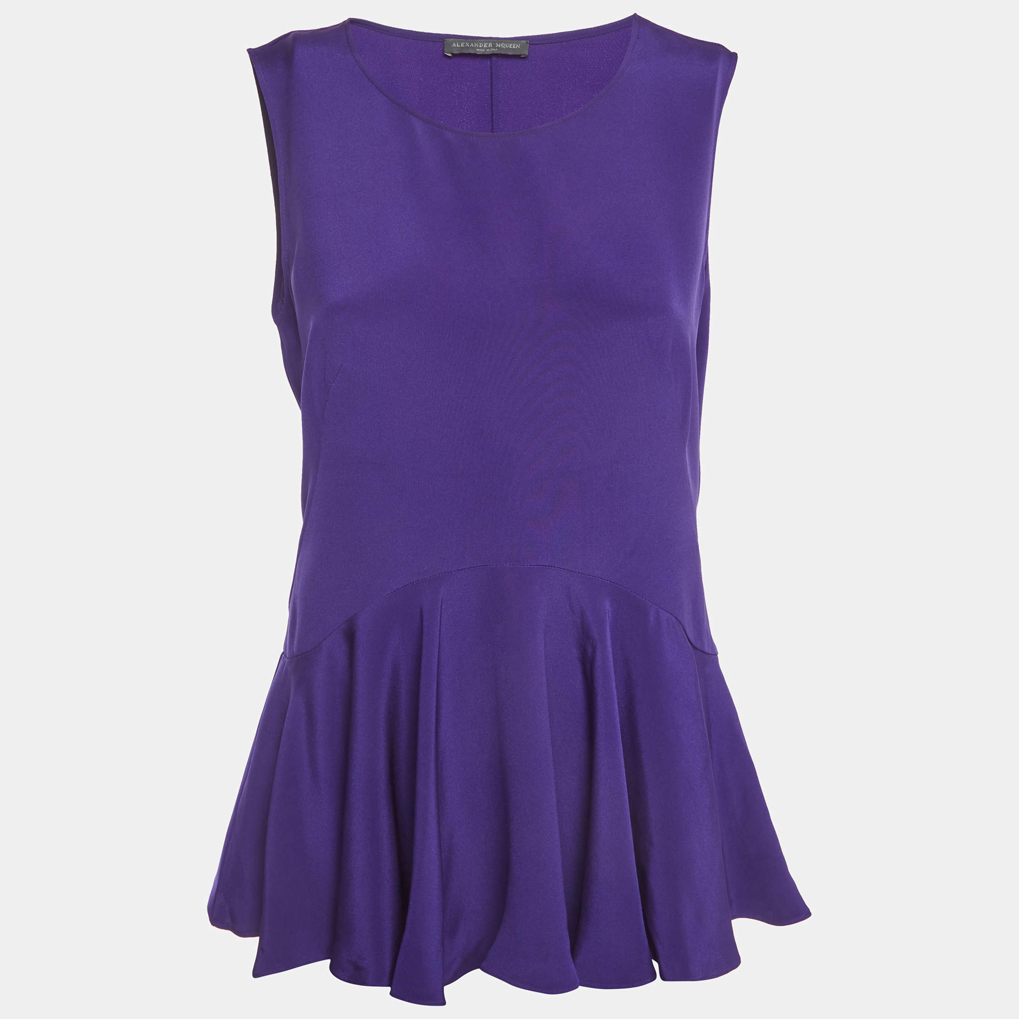 مملوكة مسبقًا Alexander McQueen Purple Silk Peplum Sleeveless Top M