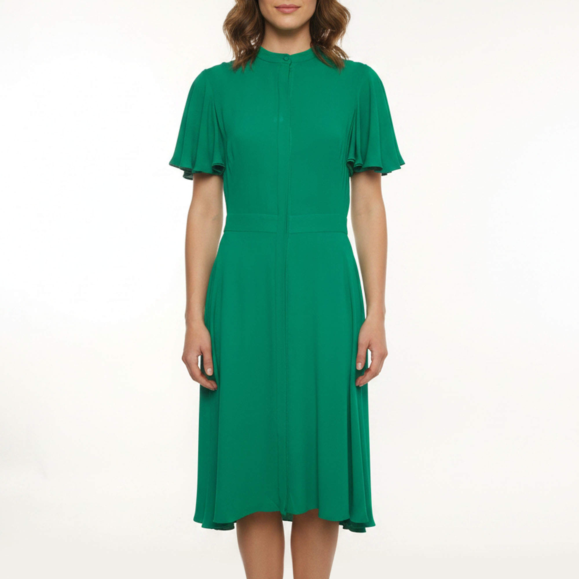 مملوكة مسبقًا Alexander McQueen Green Silk Crepe Flutter-Sleeve Midi Dress M