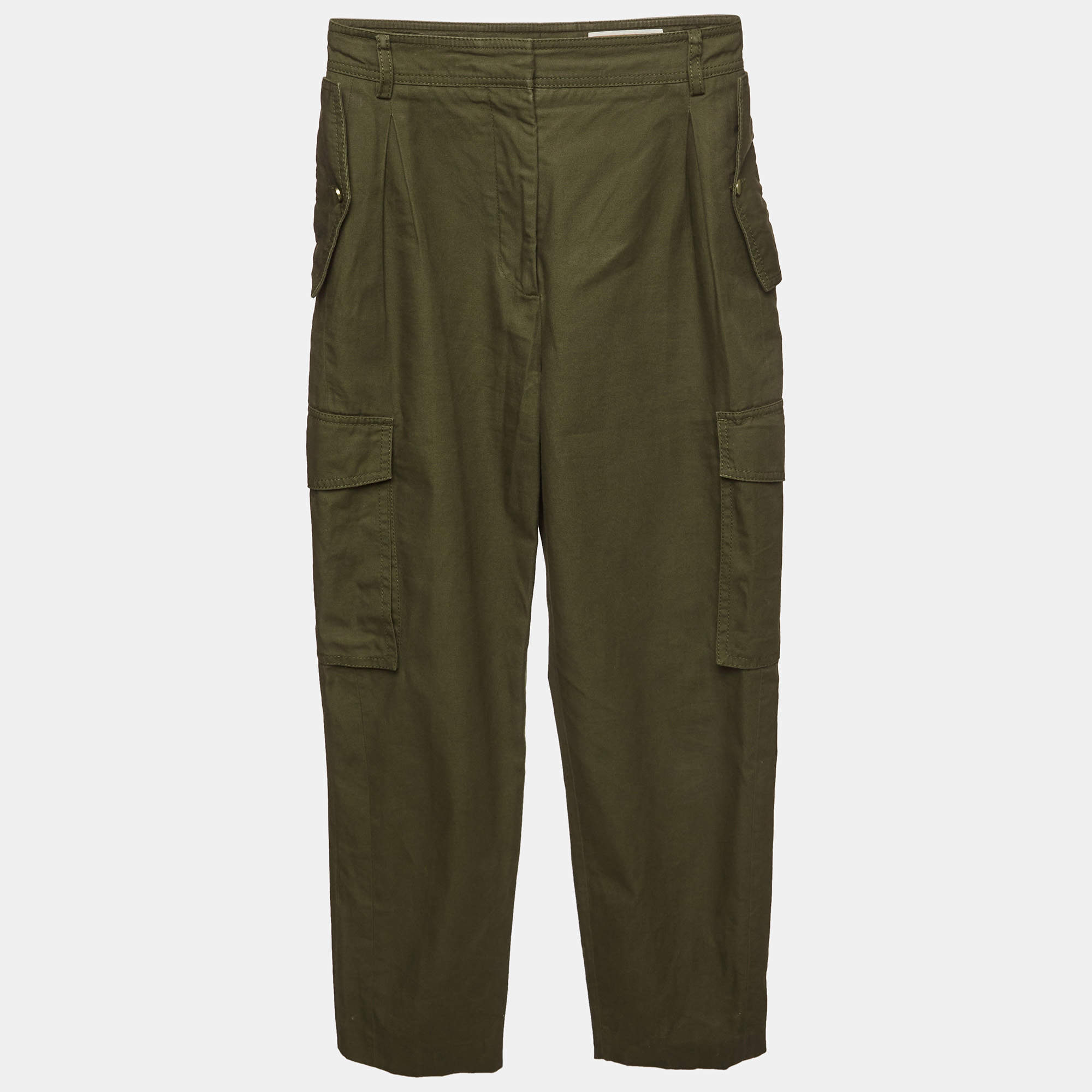 Pre Owned Alexander McQueen Green Cotton Pleated Cargo Pants S
