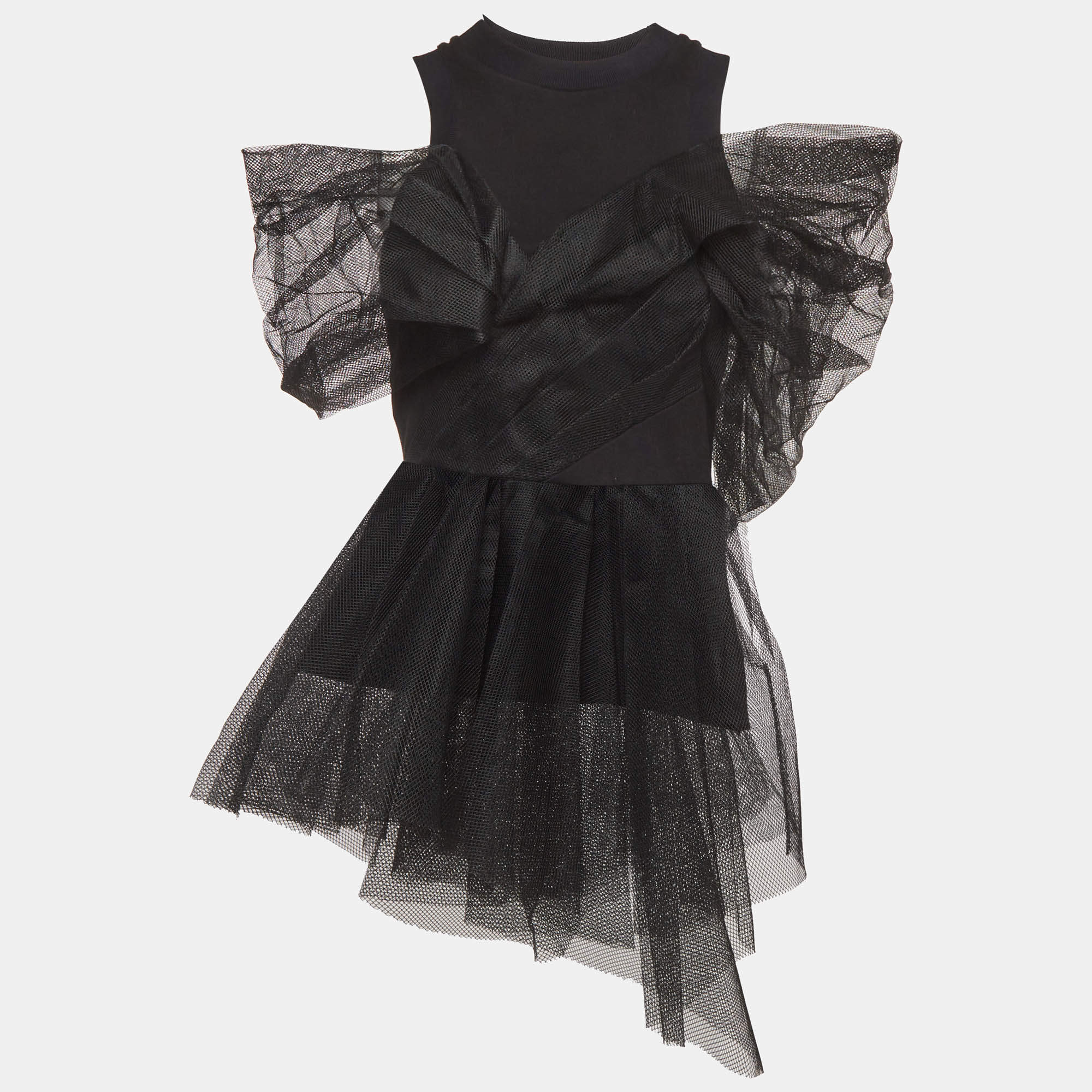 Pre Owned Alexander McQueen Black Jersey & Tulle Asymmetric Layered Top S