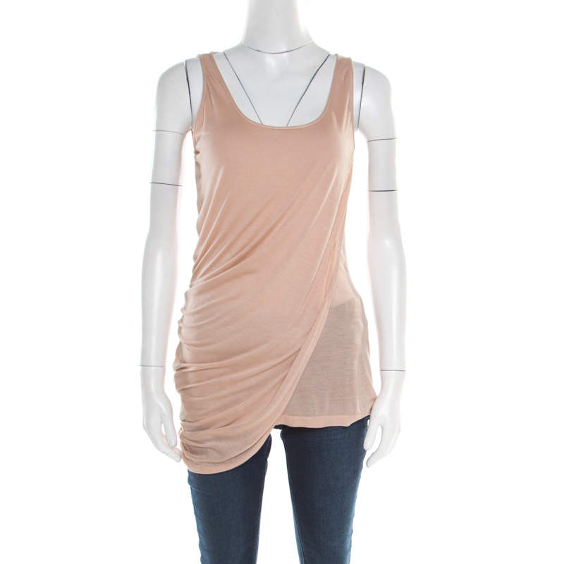 Alexander McQueen Peach Modal Jersey Layered Asymmetric Sleeveless Top M