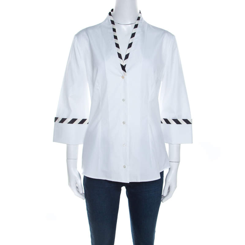 Alexander McQueen White Cotton Striped Piping Detailed Shirt M 