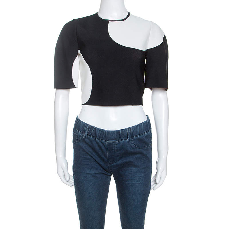 Pre Owned Alexander McQueen Monochrome Jacquard Knit Cropped Top S
