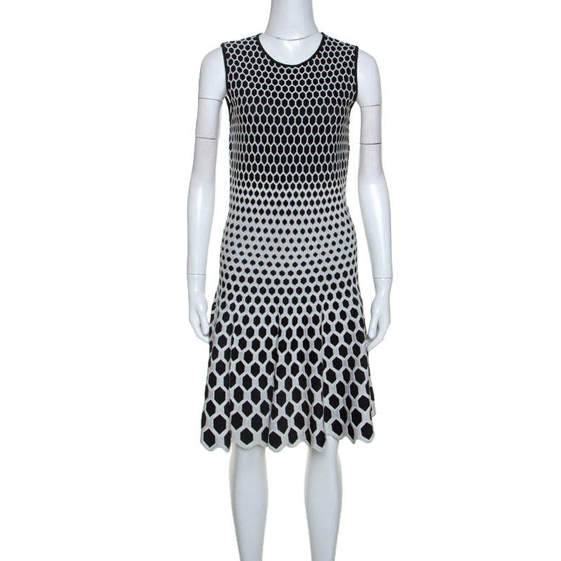 Alexander McQueen Monochrome Honeycomb Pattern Stretch Knit Dress L