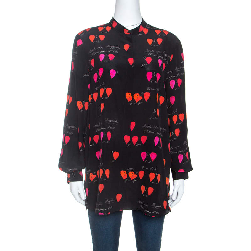 Pre Owned Alexander McQueen Black Printed Silk Front Button Shirt M