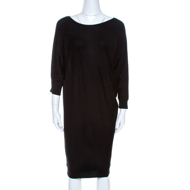 Pre Owned Alexander McQueen Black Knit Dolman Sleeve Sweater Dress M