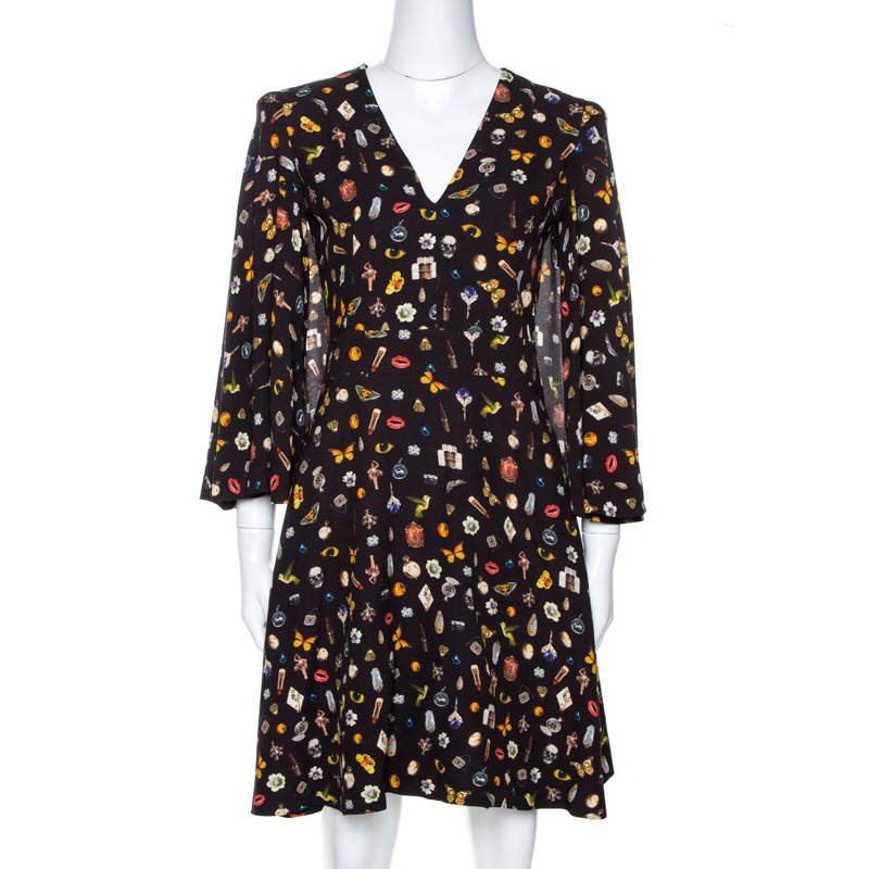 Alexander McQueen Brown Obsession Print Crepe Cape Sleeve Dress S