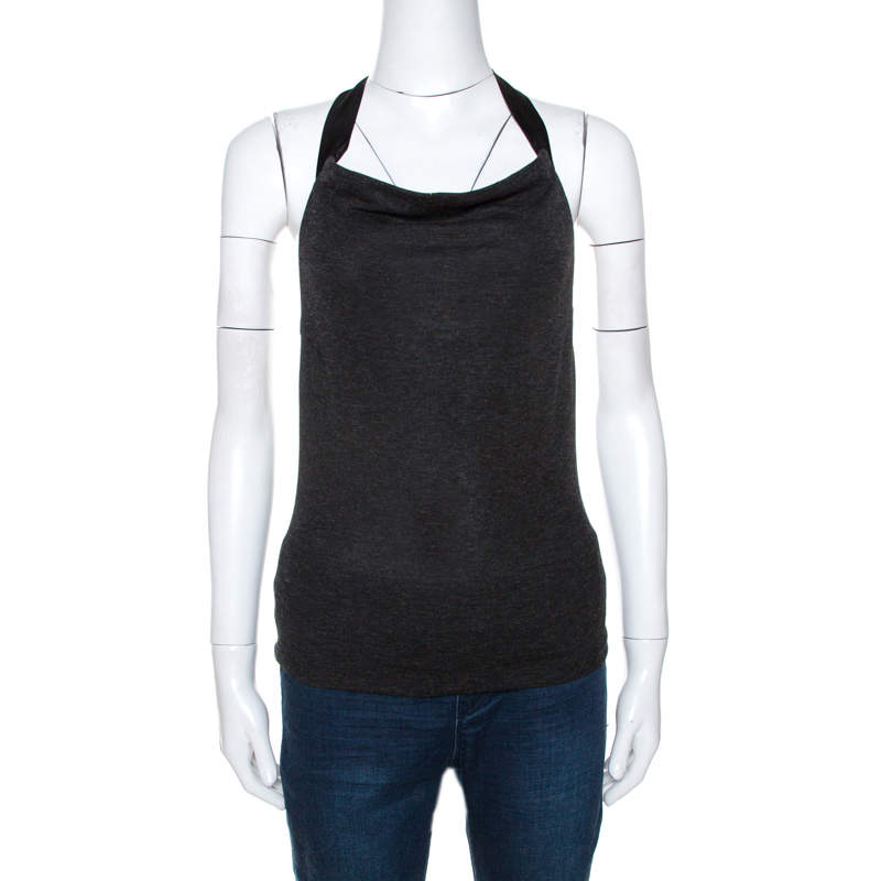 Pre Owned Alexander McQueen Vintage Grey Knit Halter Neck Top S
