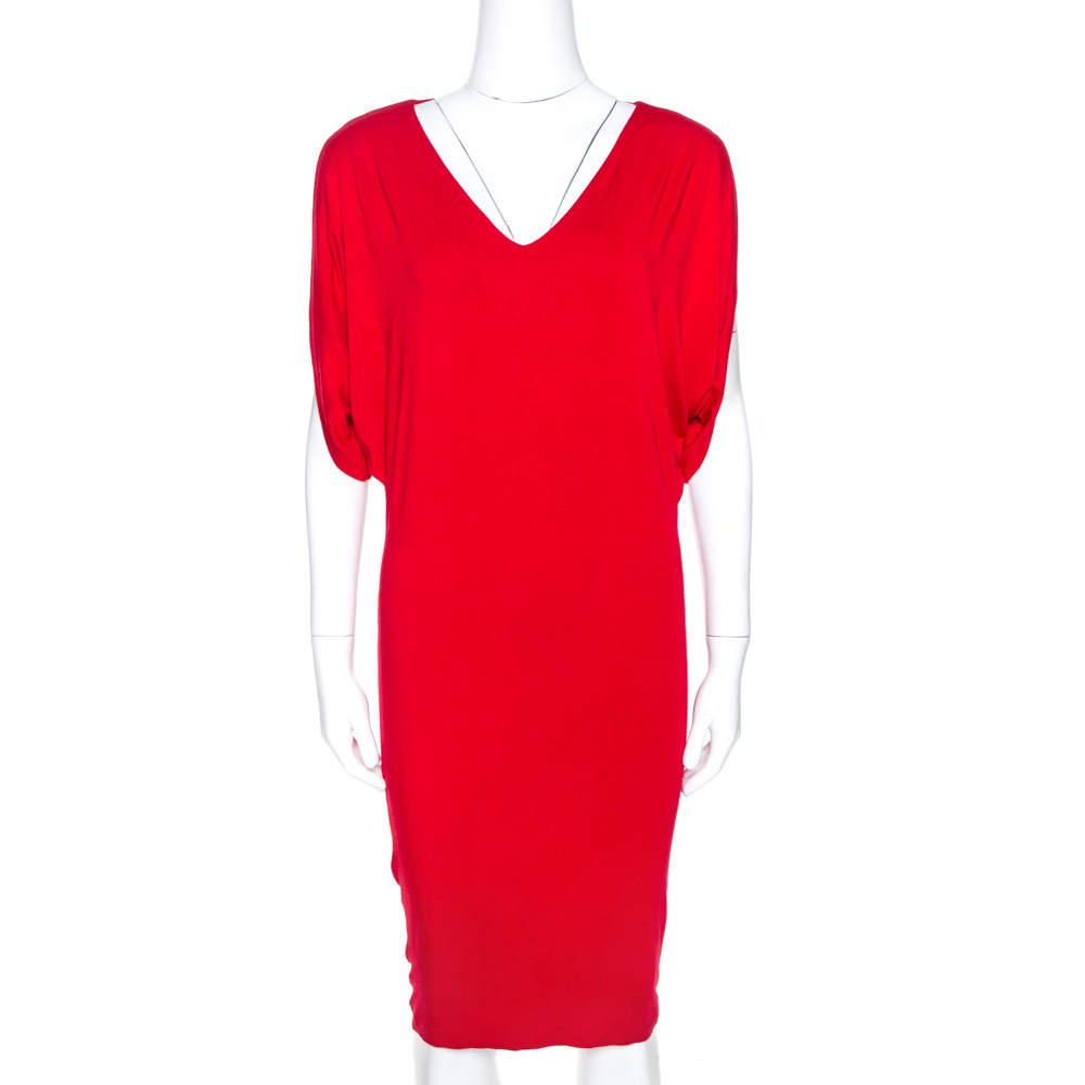 Pre Owned Alexander McQueen Red Stretch Knit Sleeveless Fitted Dress S