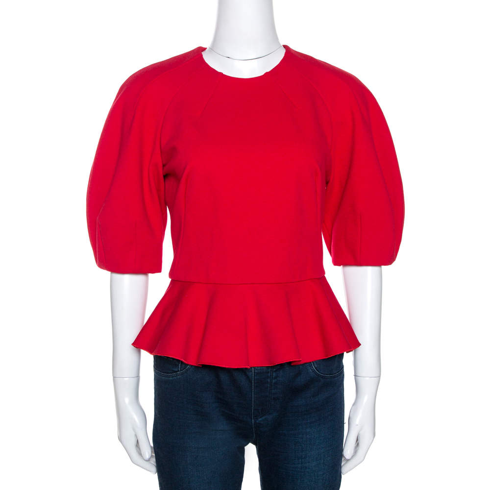 Alexander McQueen Red Raglan Sleeve Peplum Top S