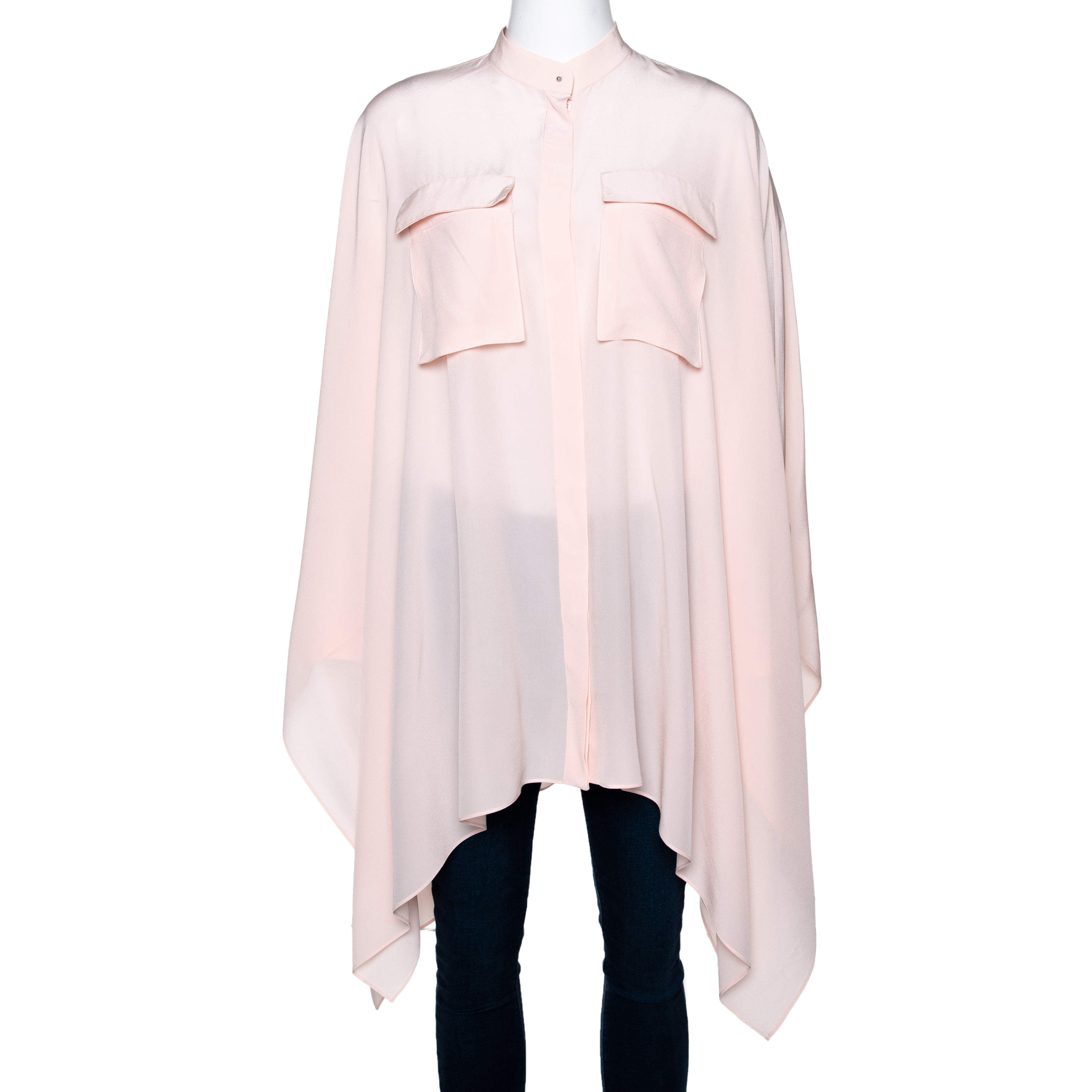 Pre Owned Alexander McQueen Pale Pink Silk Mandarin Collar Detail Draped Shirt M