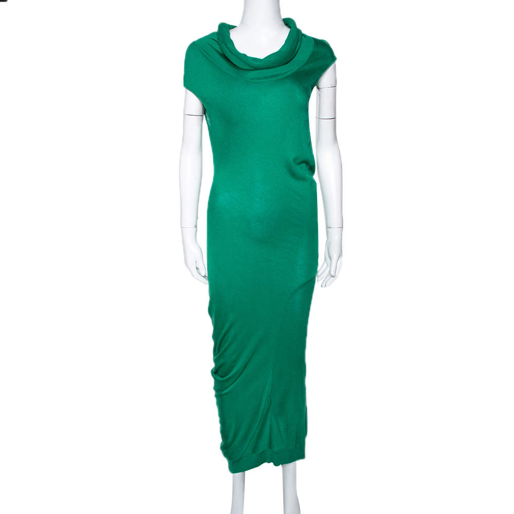 Pre Owned Alexander McQueen Green Knit Turtle Neck Fitted Dress L