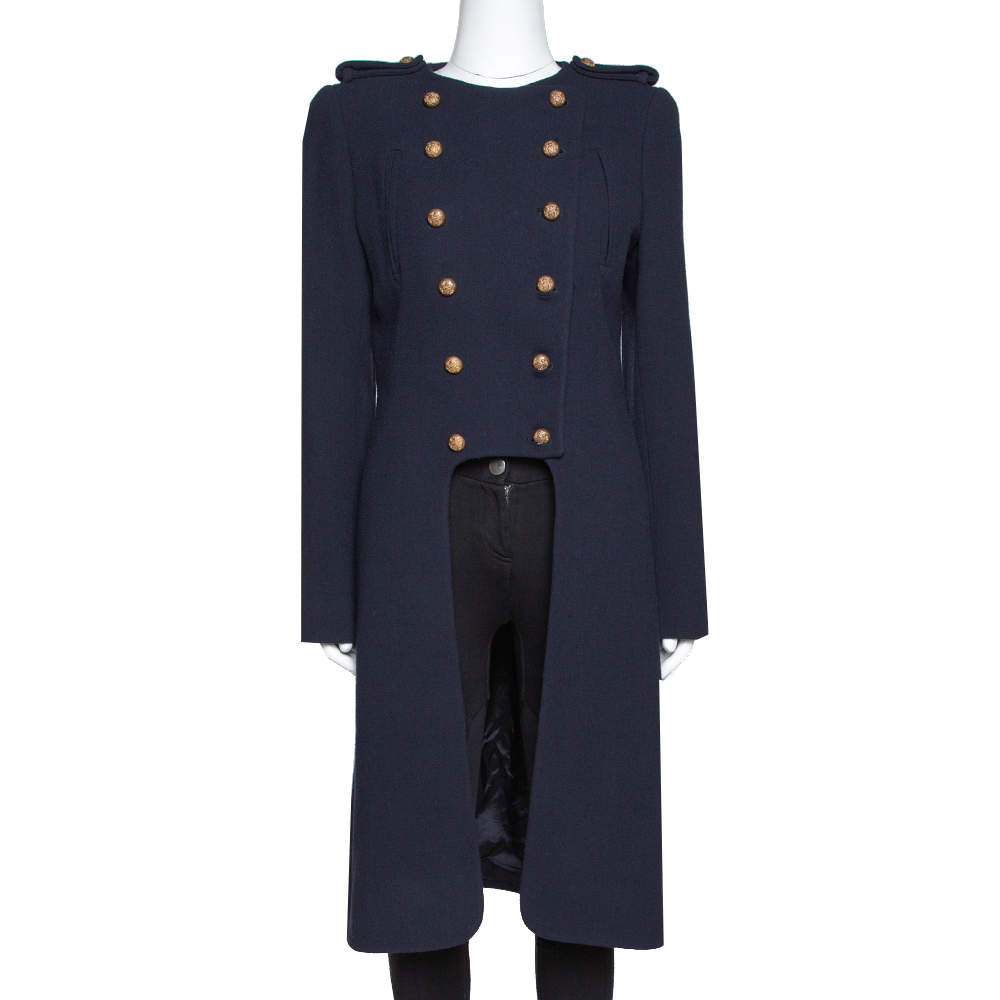 Alexander McQueen Navy Blue Fleece Wool Double Breasted Tailcoat M