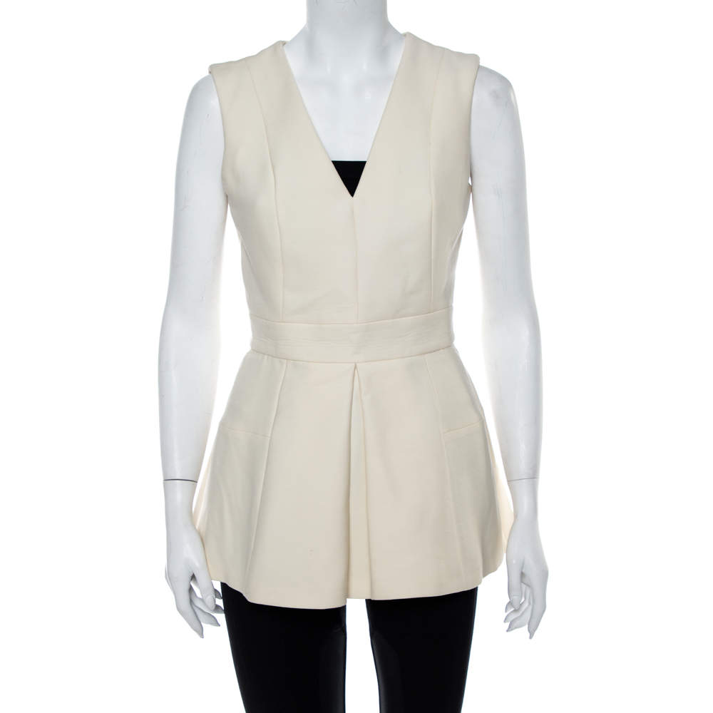 Alexander McQueen Cream V Neck Sleeveless Peplum Top M
