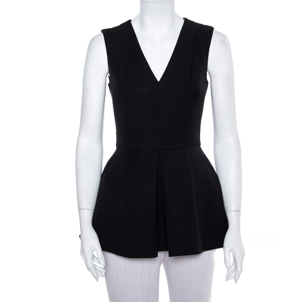 Pre Owned Alexander McQueen Black Wool & Silk Sleeveless Peplum Top S