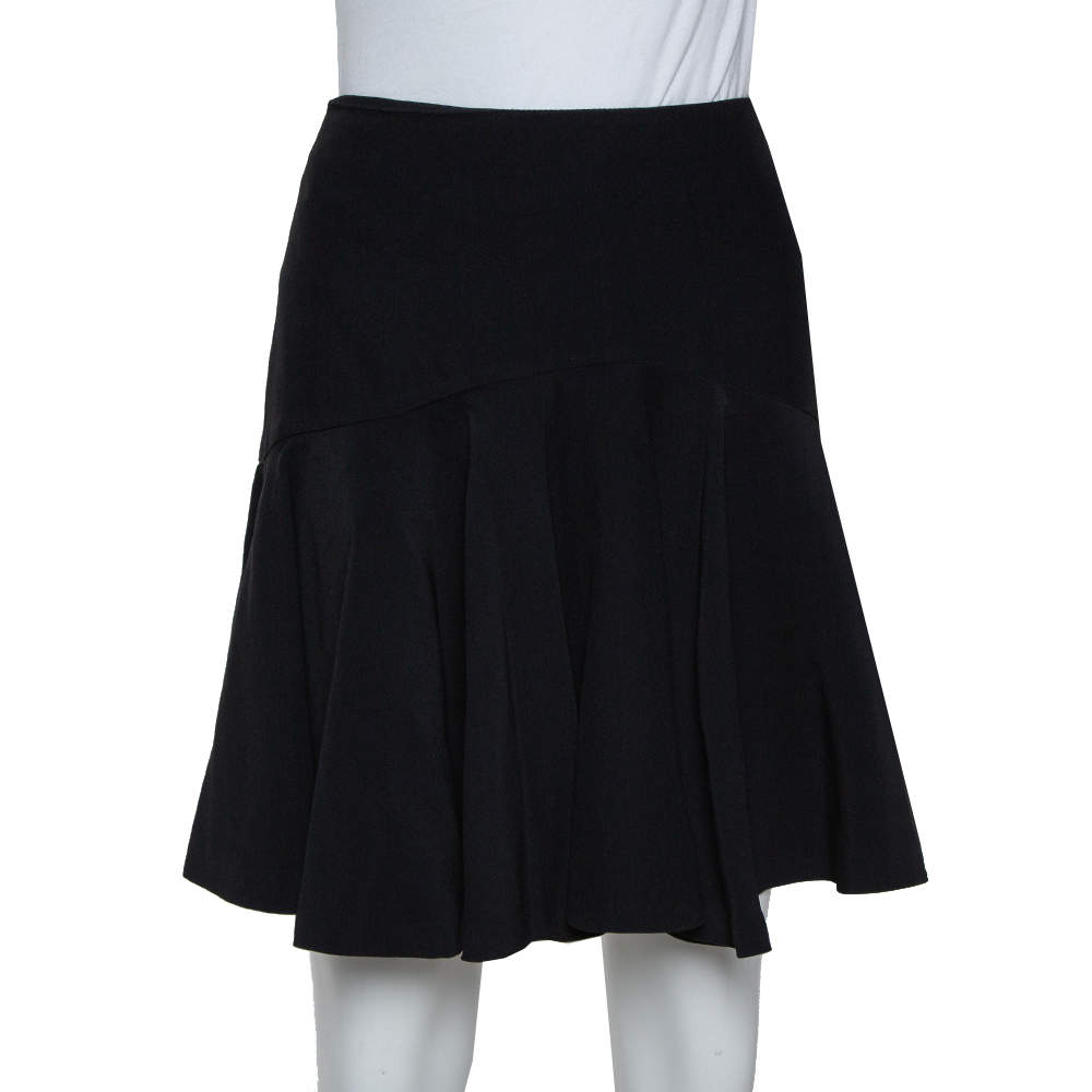 Pre Owned Alexander McQueen Black Crepe Skater Mini Skirt M