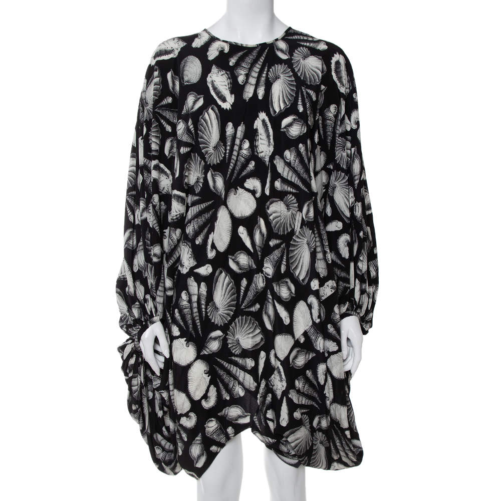Alexander McQueen Black Shell Printed Silk Oversized Mini Dress M
