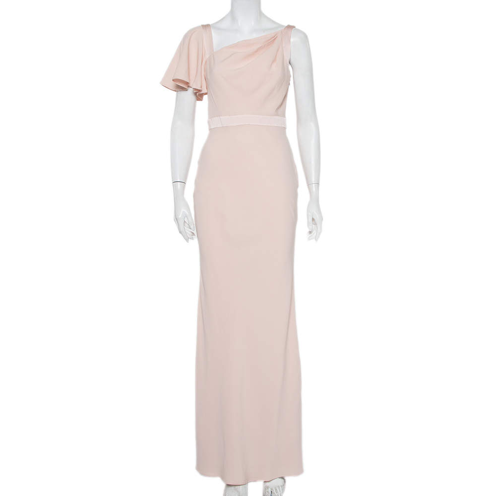 Pre Owned Alexander McQueen Light Pink Crepe Ruffle Sleeve Paneled Maxi Dress M