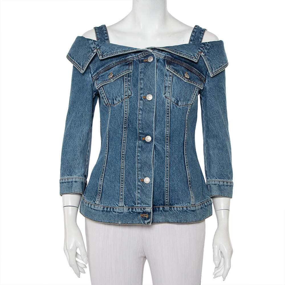 Pre Owned Alexander McQueen Blue Denim Cold Shoulder Jacket M