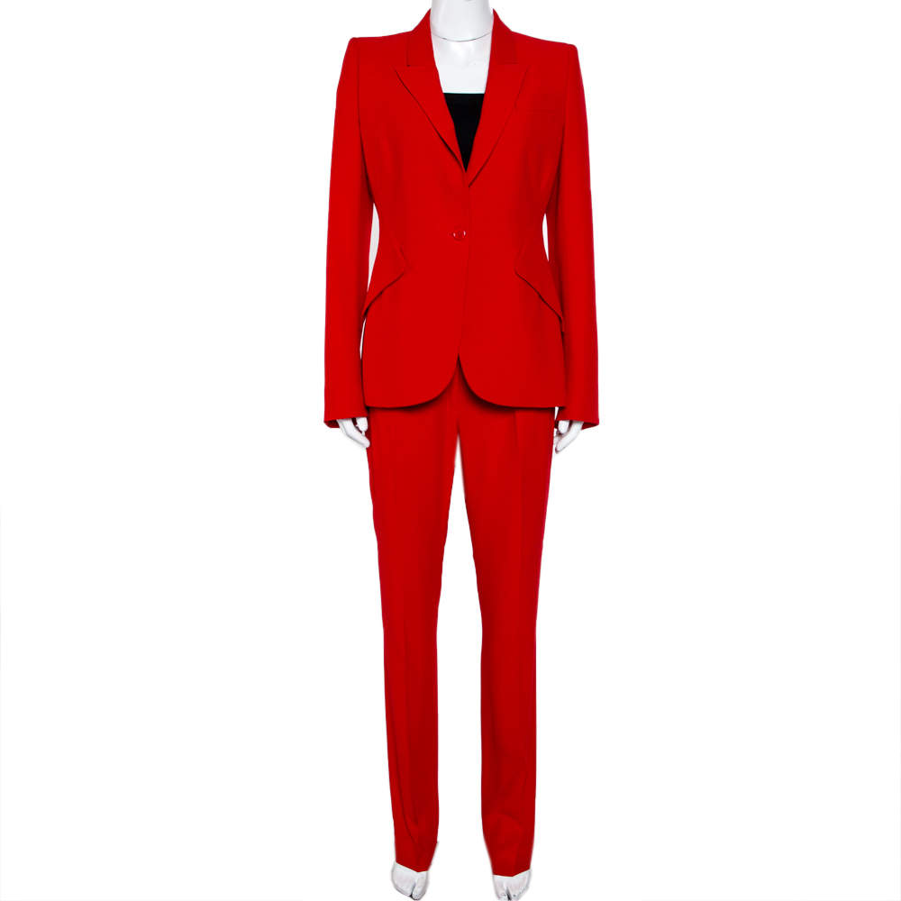 Pre Owned Alexander McQueen Red Crepe Suit M