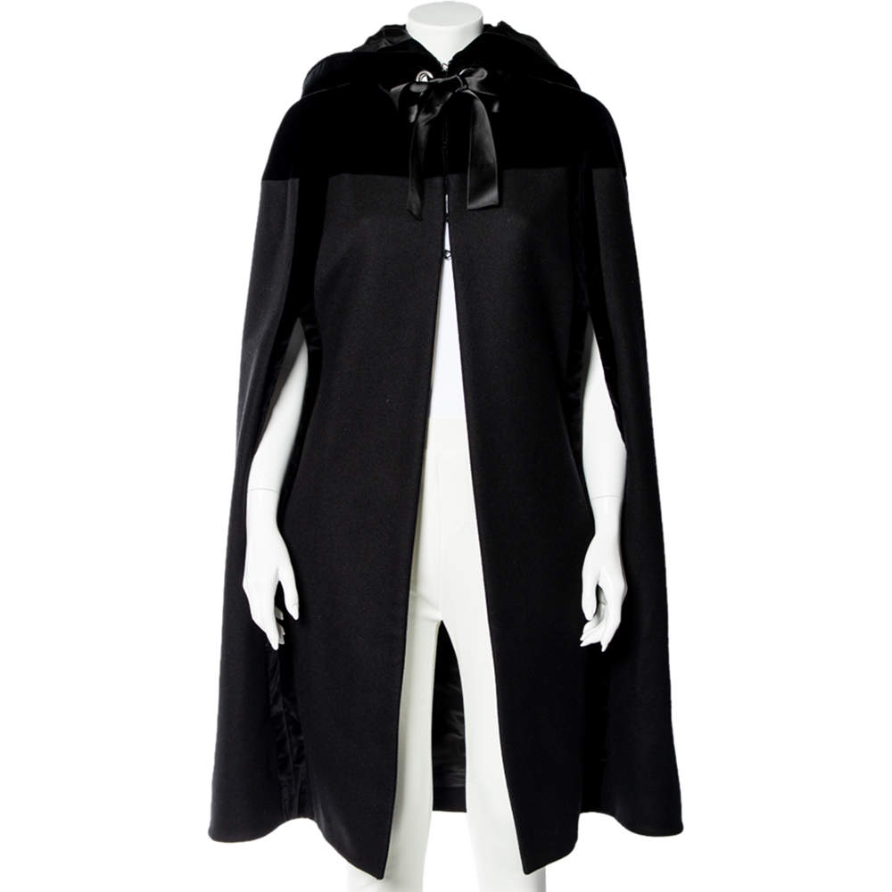 Alexander McQueen Black Wool Felted Velvet Detail Cape Over Coat M