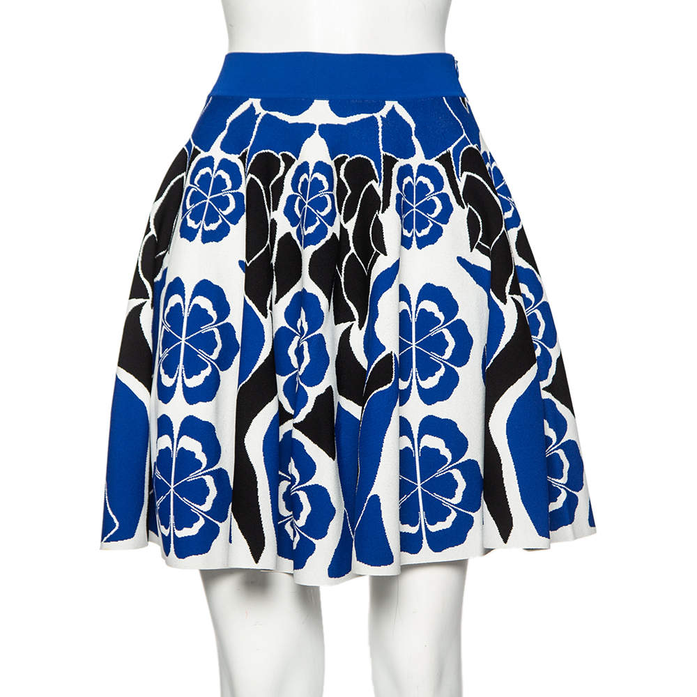 Alexander McQueen Multicolor Floral Intarsia Knit Flared Mini Skirt M