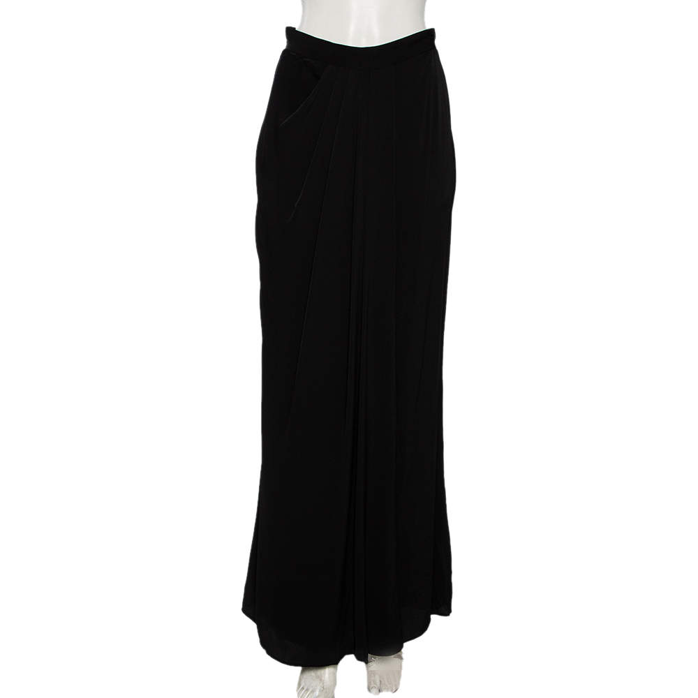 Pre Owned Alexander McQueen Black Crepe Pleated Detail Maxi Skirt M