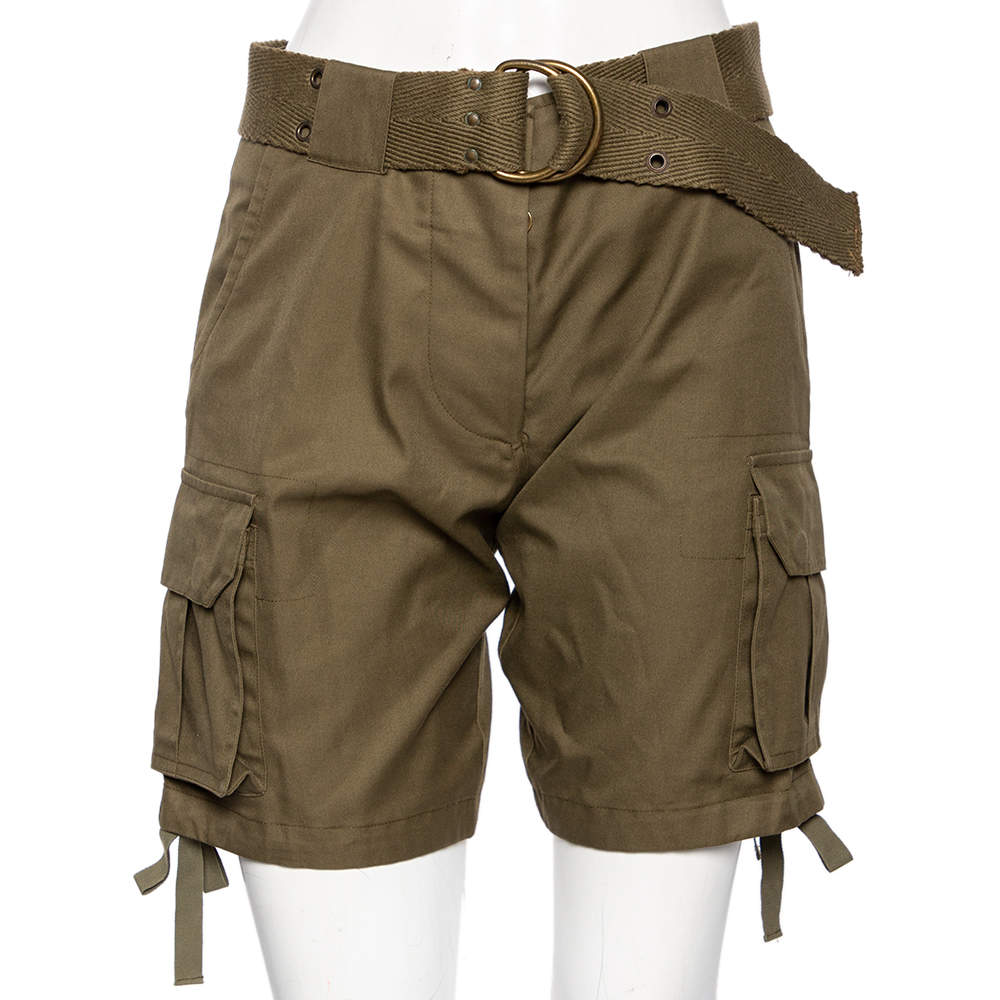 Pre Owned Alexander McQueen Olive Green Belted Cargo Shorts S