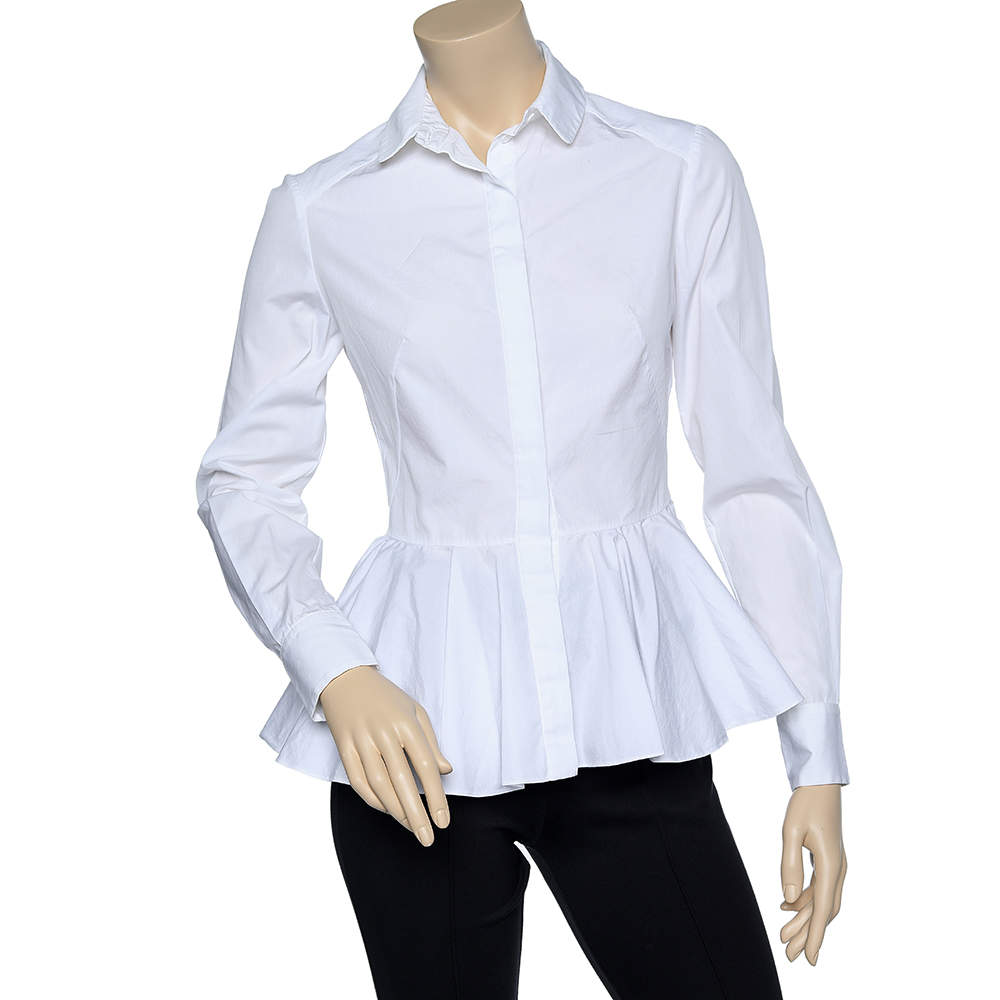 Pre Owned Alexander McQueen White Cotton Peplum Shirt S