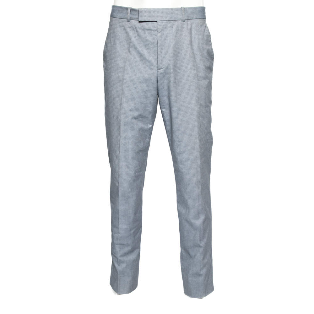 Alexander McQueen Blue Textured Cotton Formal Trouser XL