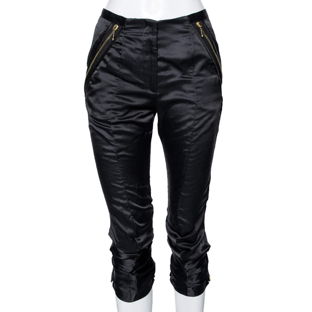Pre Owned Alexander McQueen Black Satin Side Zip Detailed Trouser S