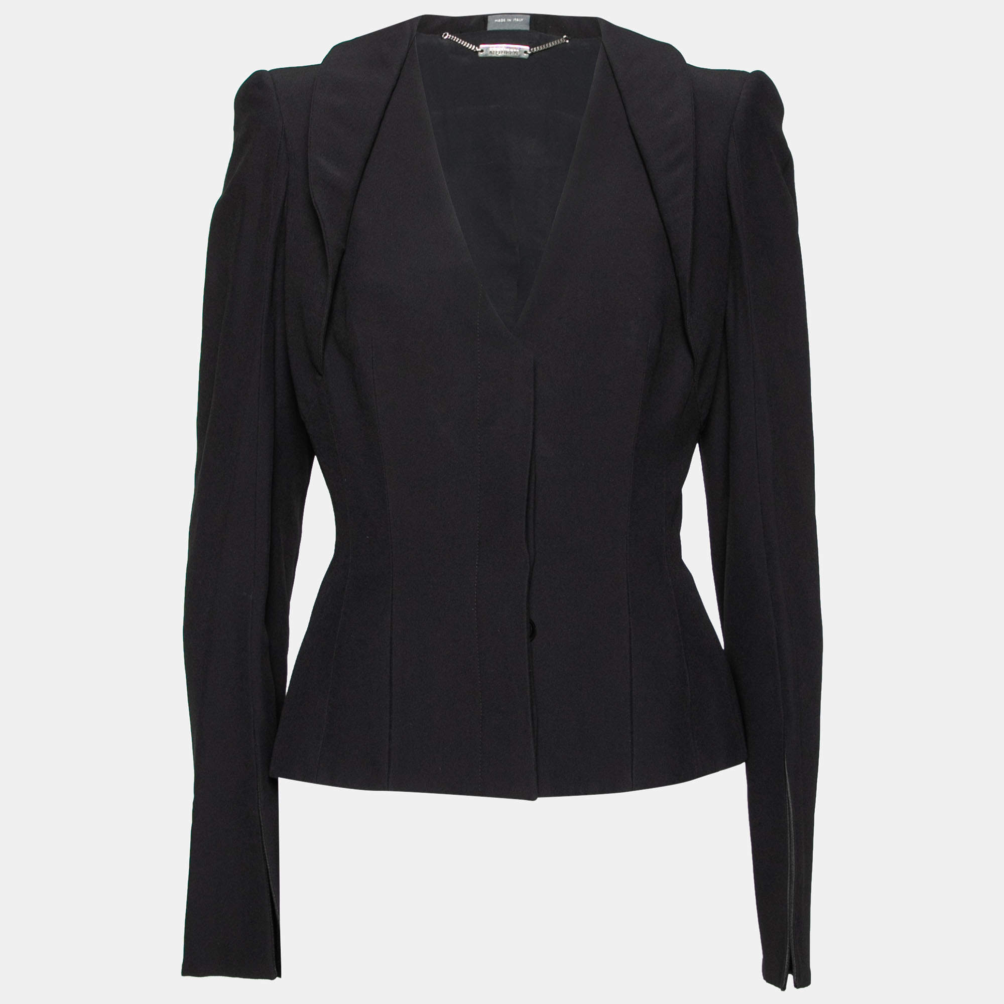 Pre Owned Alexander McQueen Black Crepe Overlay Detail Blazer M