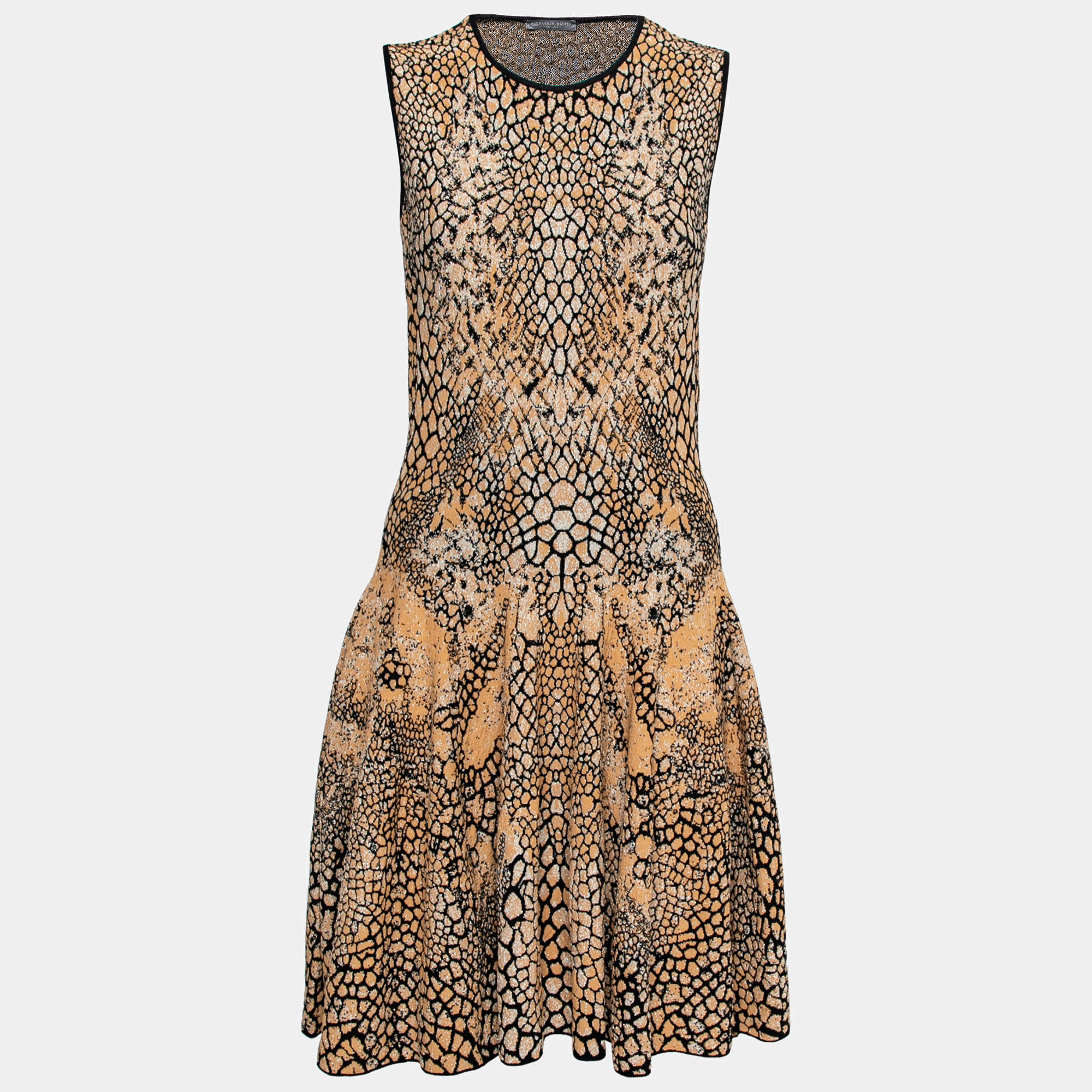 Pre Owned Alexander McQueen Mustard Yellow Animal Jacquard Lurex Knit Dress L