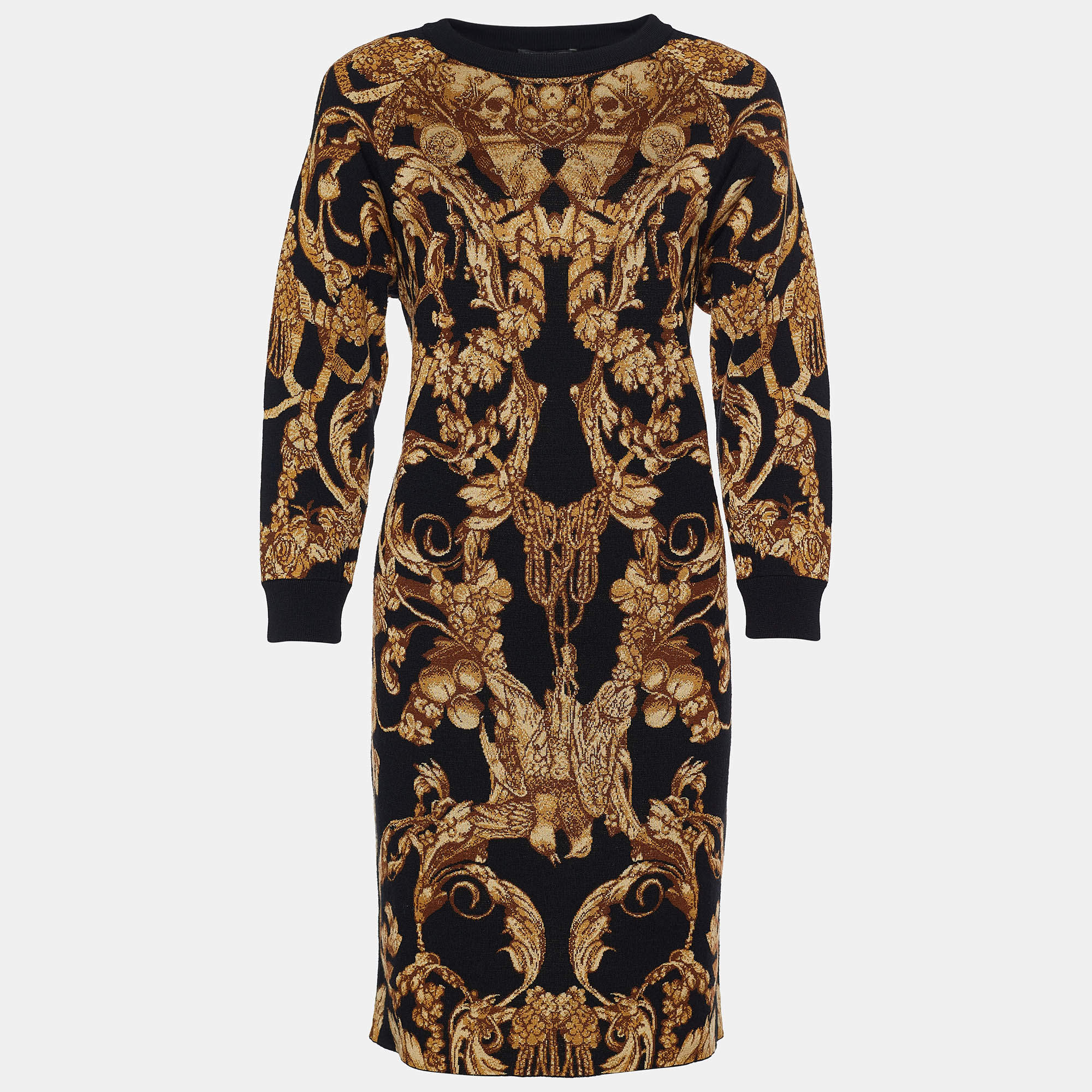 Pre Owned Alexander McQueen Bicolor Jacquard Silk Wool Sweater Dress M