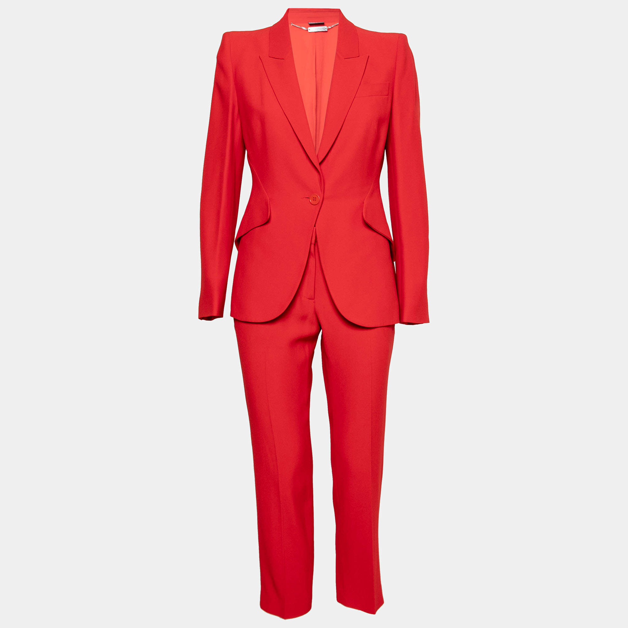 Pre Owned Alexander McQueen Red Crepe Suit M