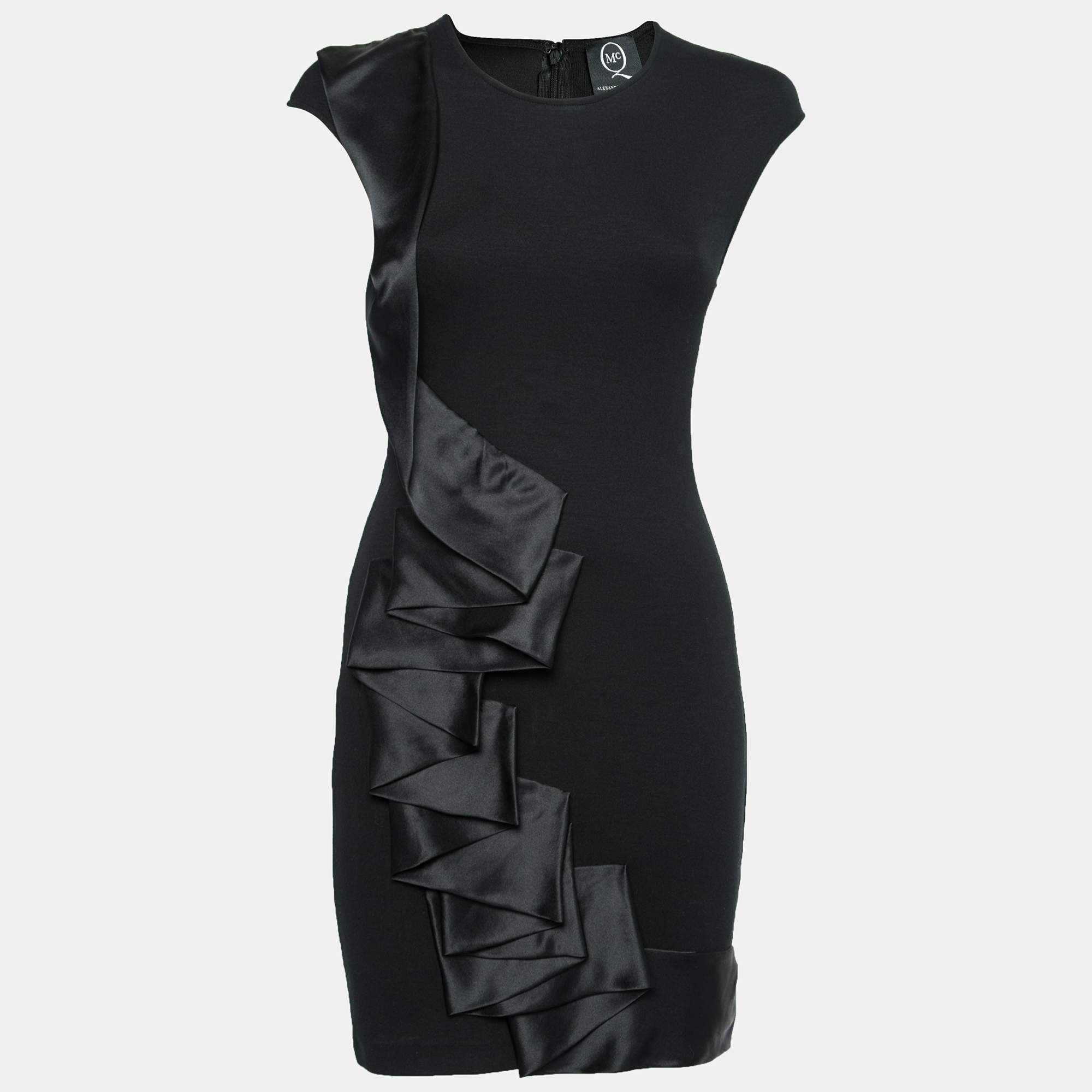 Pre Owned Alexander McQueen Black Jersey Ruffle Detail Sleeveless Dress S