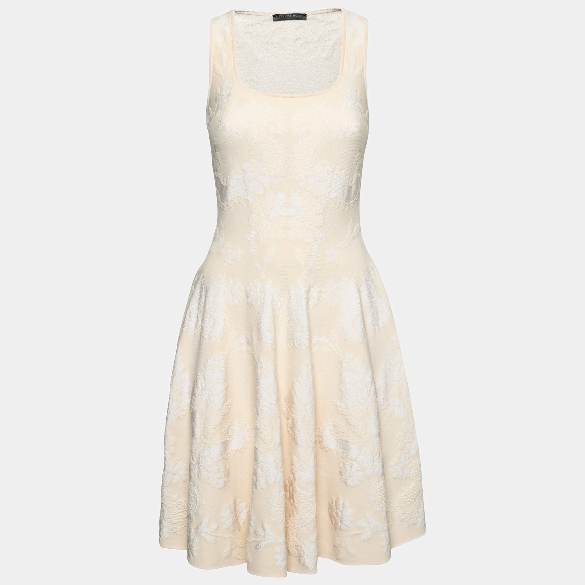 Pre Owned Alexander McQueen Cream Jacquard Sleeveless Dress S
