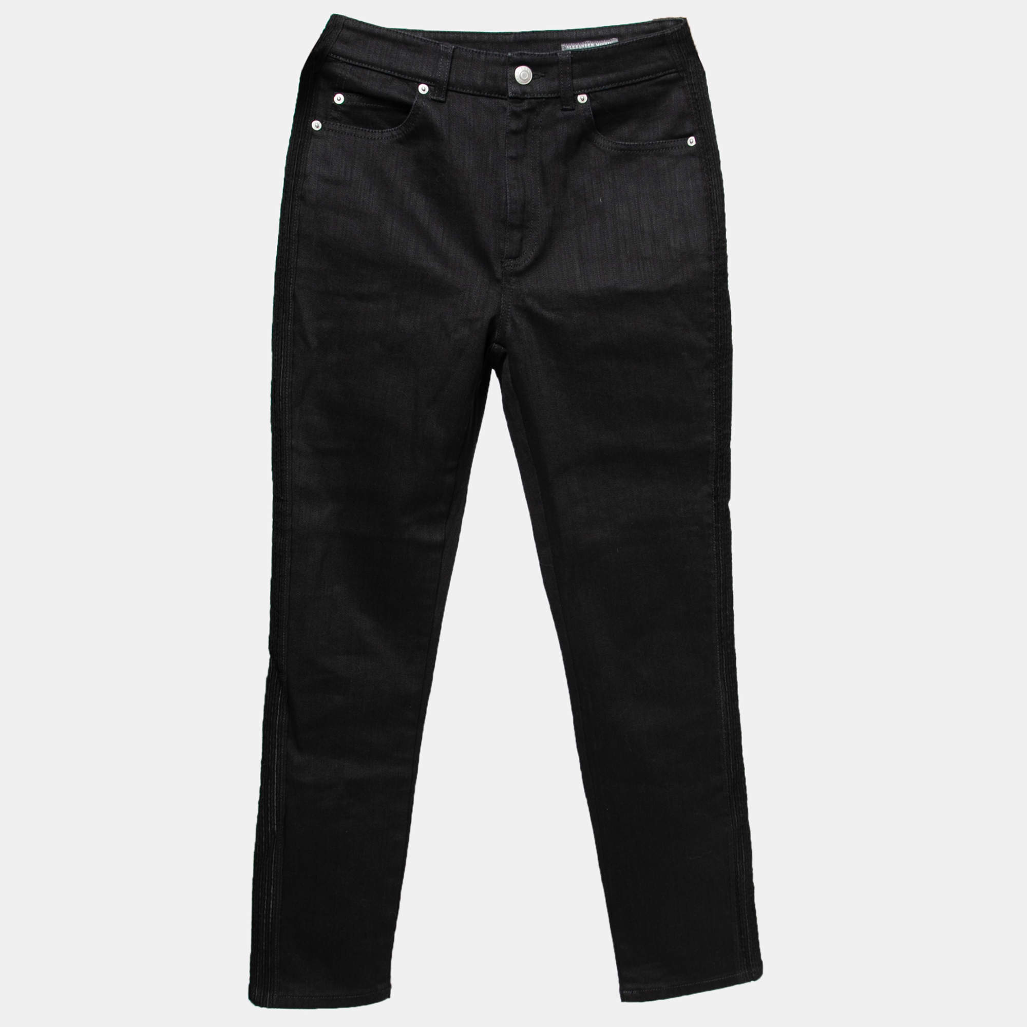Alexander McQueen Black Denim Side Knit Stripe Jeans S