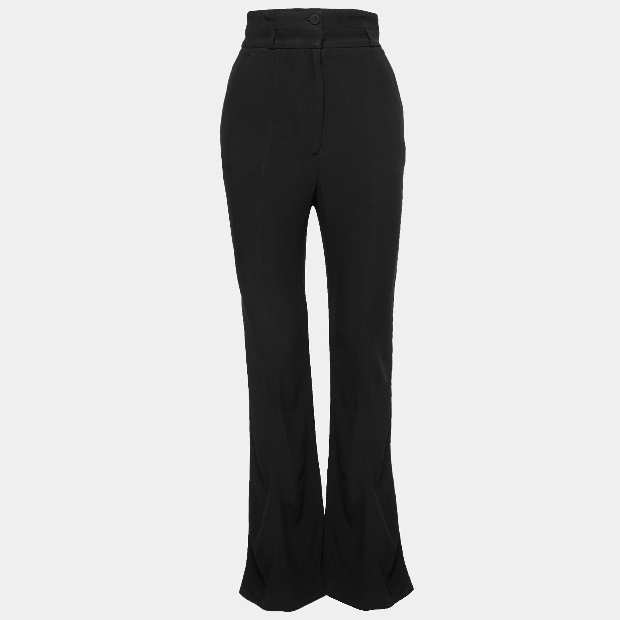 Pre Owned Alexander McQueen Black Crepe High Waist Palazzo Pants S