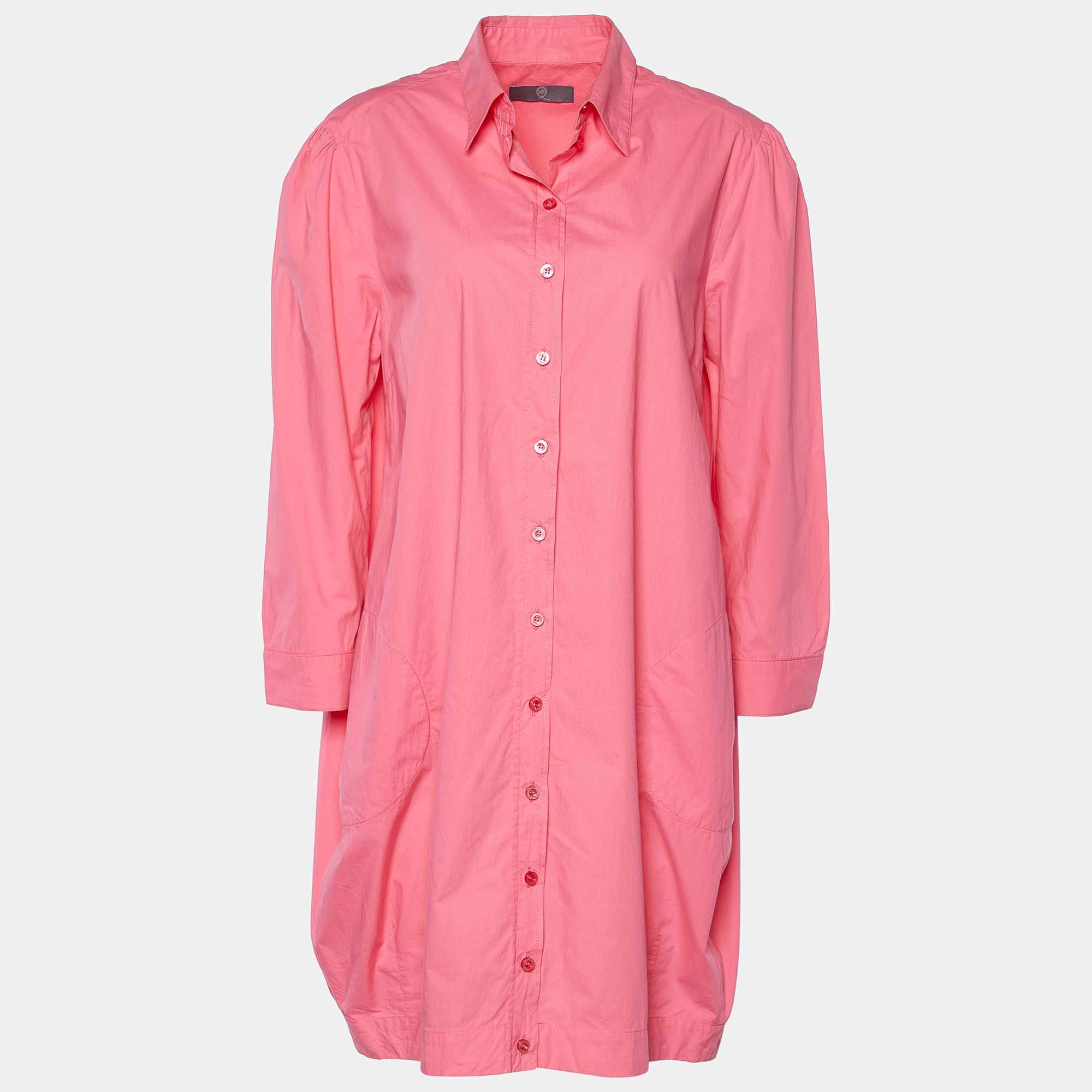 Pre Owned McQ by Alexander McQueen Pink Cotton Button Front Shirt Dress L