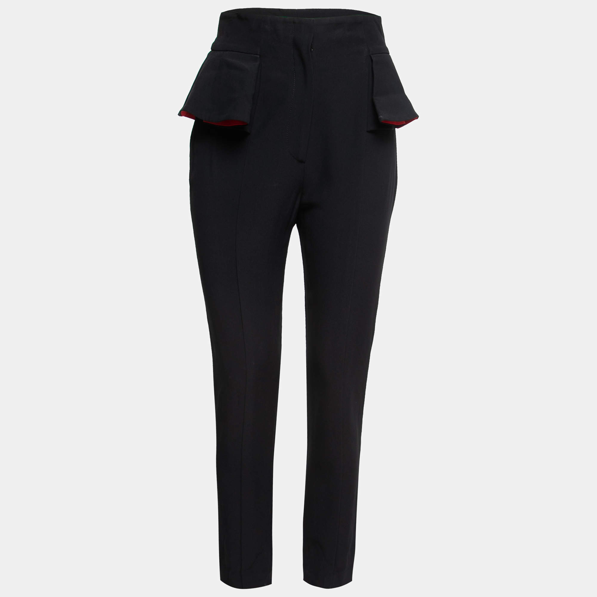 Pre Owned Alexander McQueen Black Crepe Ruffled Waist Trousers M