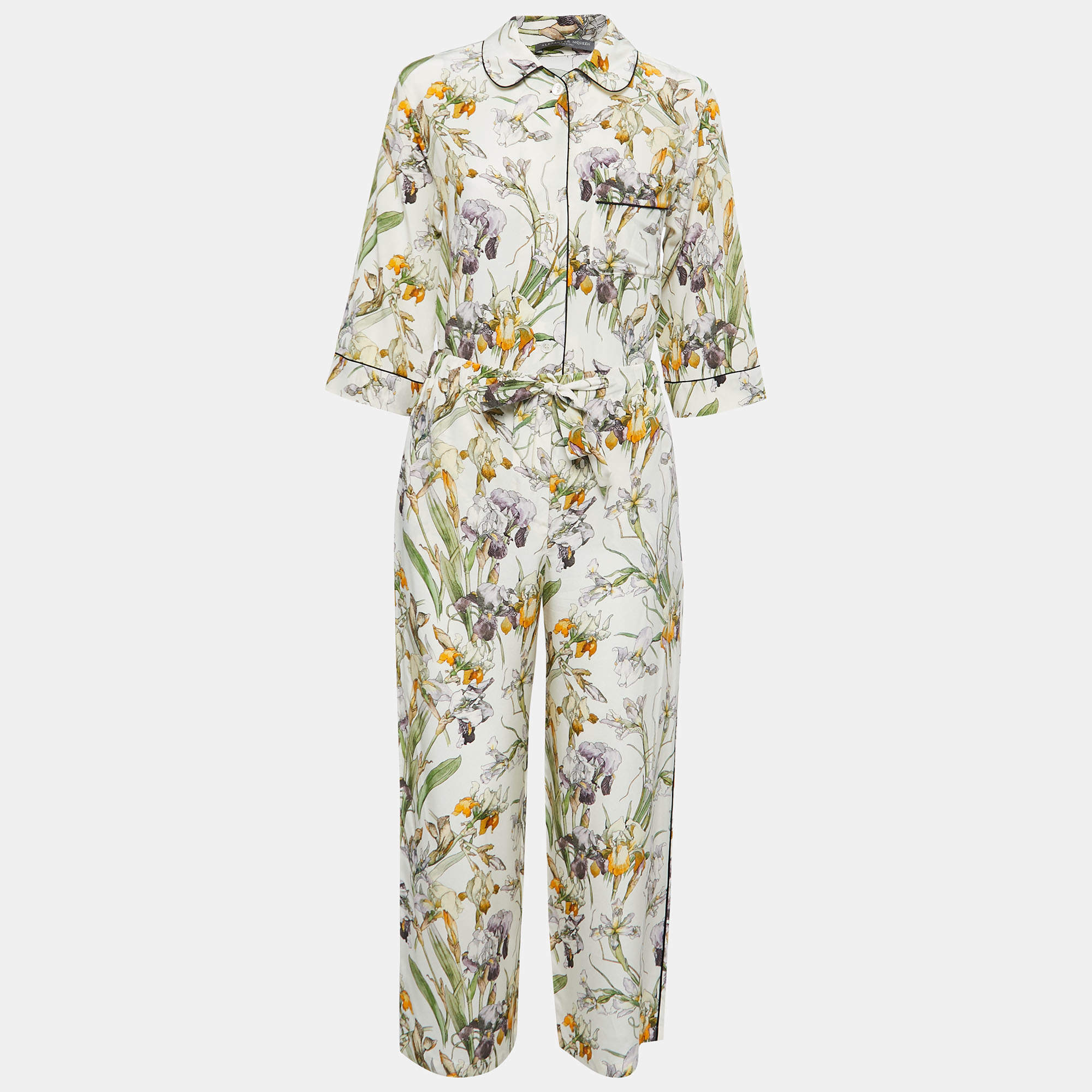Pre Owned Alexander McQueen Cream Floral Printed Silk Co-ord Set S