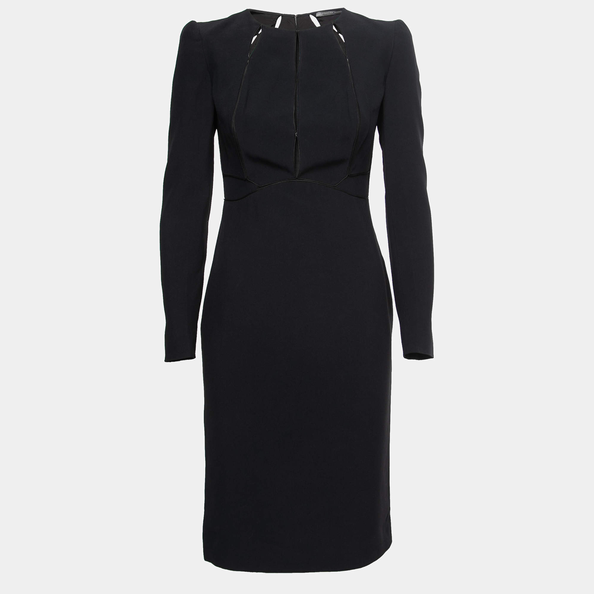 Pre Owned Alexander McQueen Black Crepe Cut Out Detail Long Sleeve Dress S