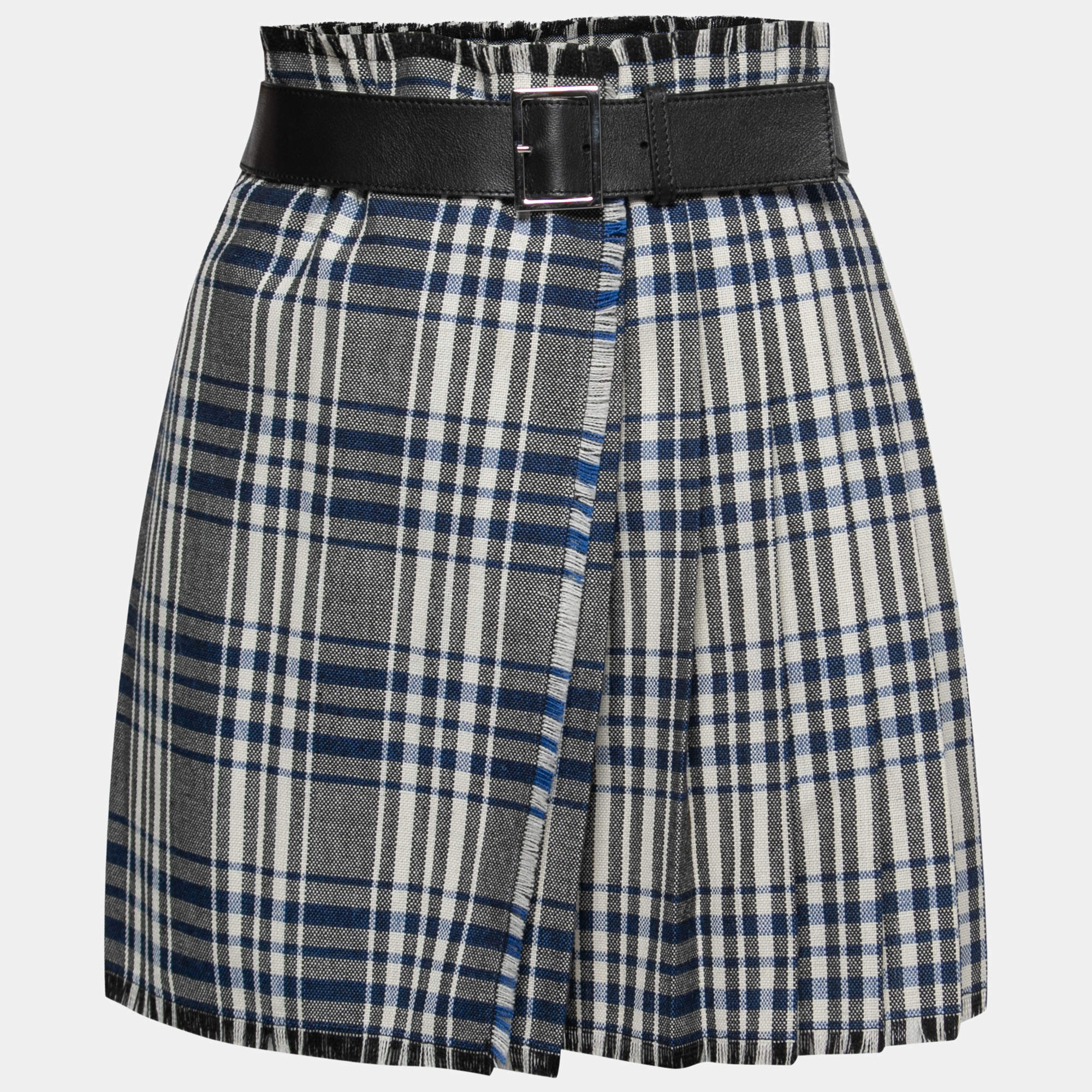 Pre Owned Alexander McQueen Black/Blue Checked Mini Kilt Skirt S