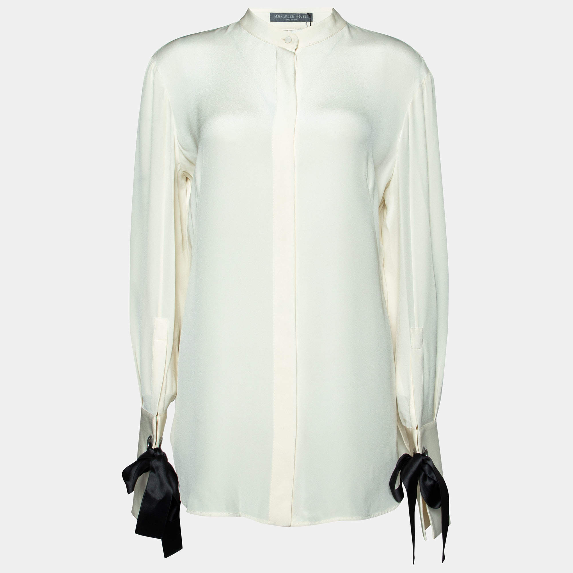Alexander McQueen Cream Silk Sleeve Tie Detail Shirt M
