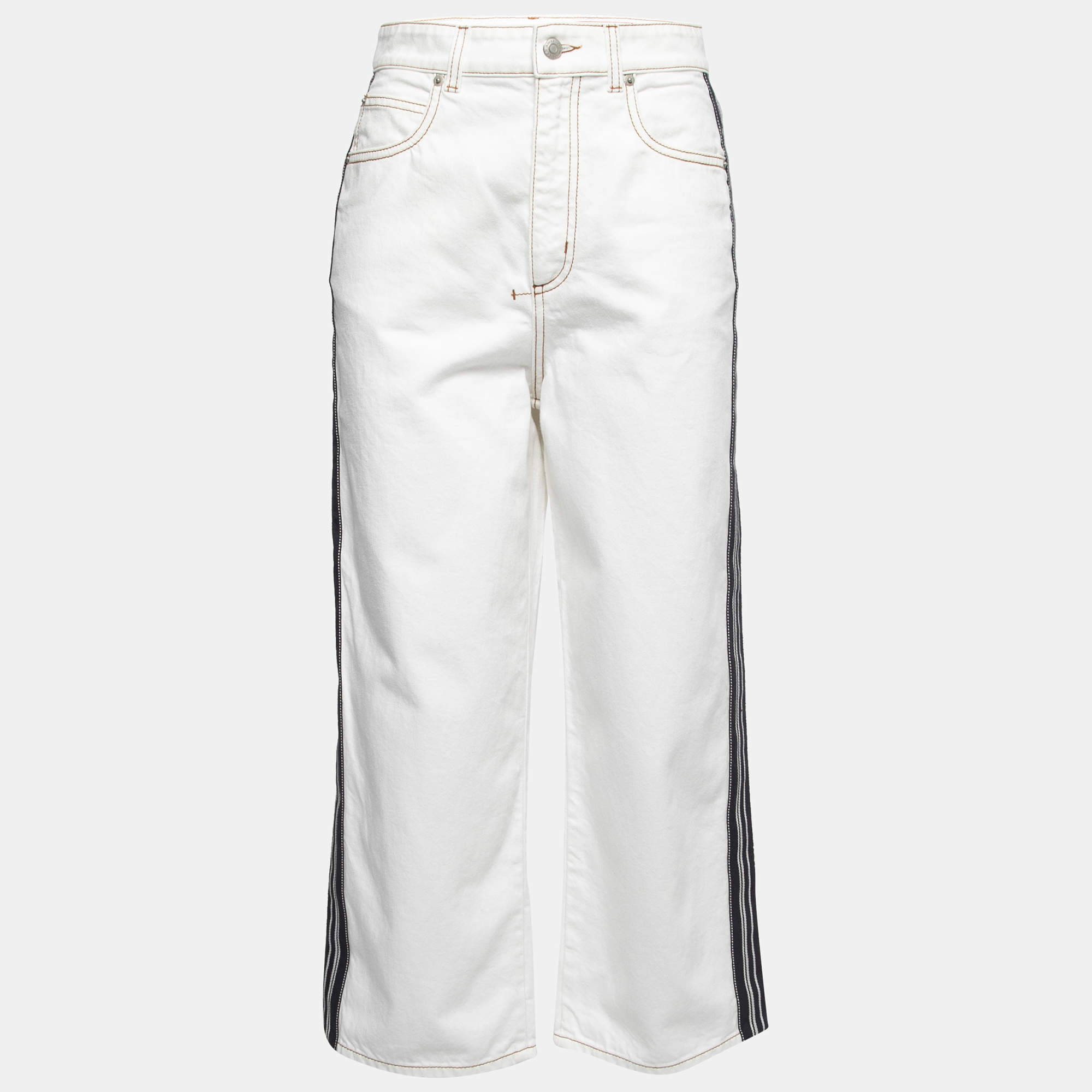 Alexander McQueen White Denim Side Stripe Wide Leg Jeans M Waist 27"