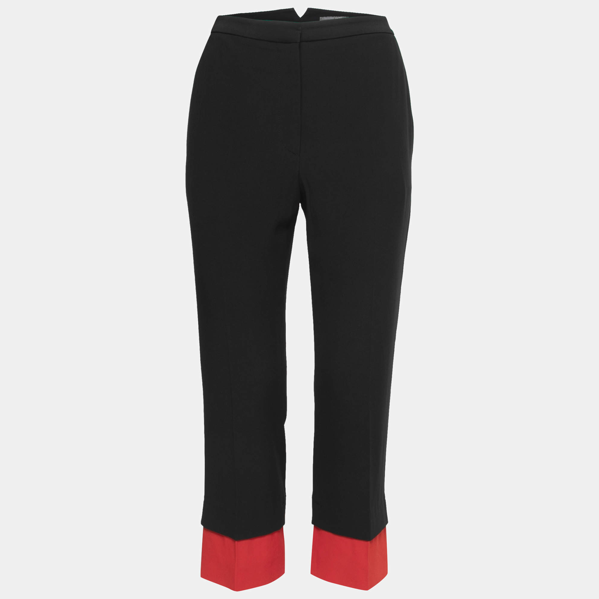 Pre Owned Alexander McQueen Black Crepe Contrast Hem Detail Trousers M