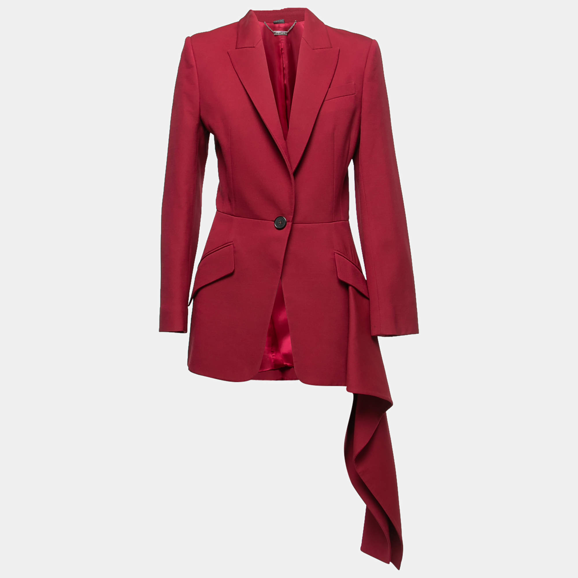 Pre Owned Alexander McQueen Burgundy Wool Blend Asymmetrical Blazer M