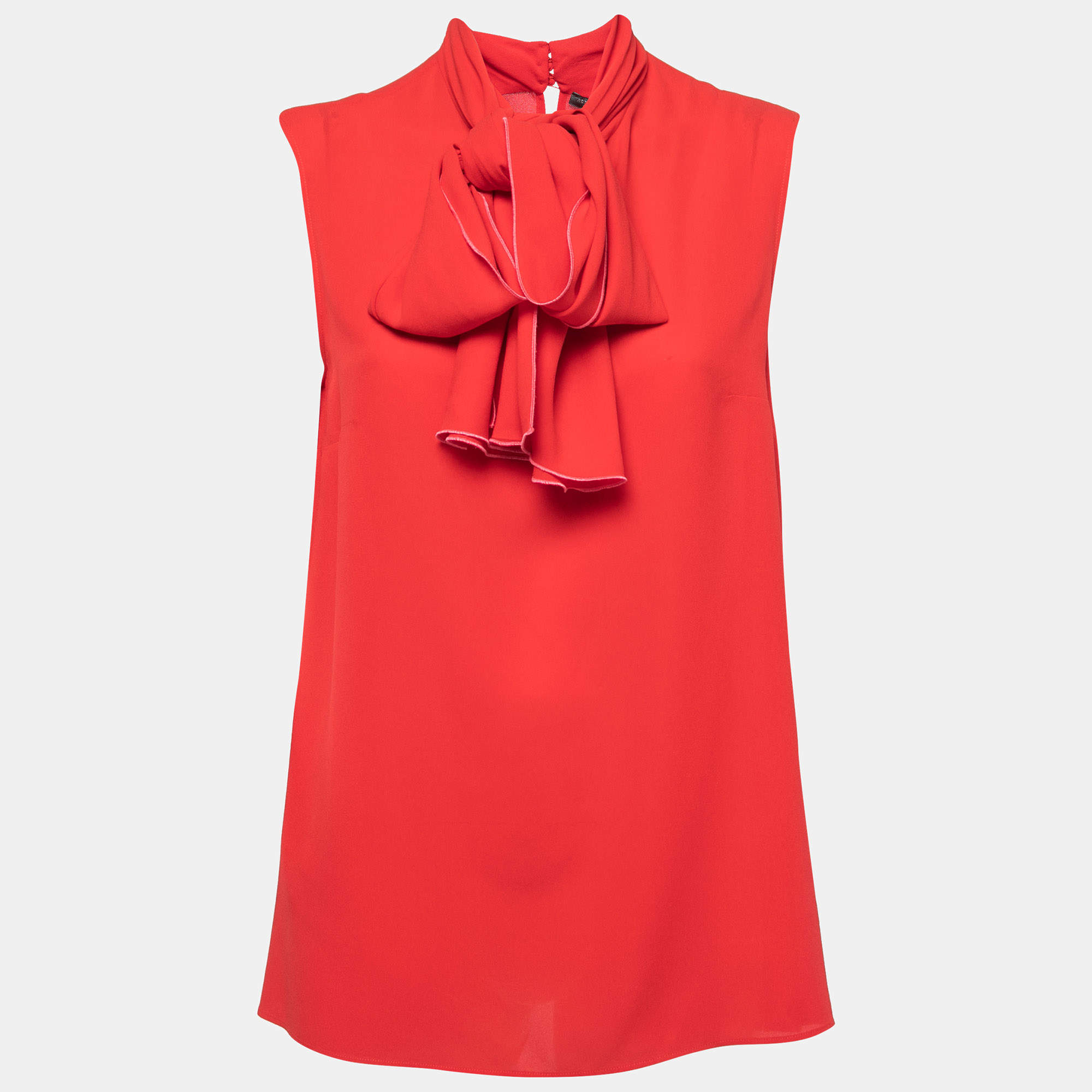 Pre Owned Alexander McQueen Red Silk Draped Neck Sleeveless Top M