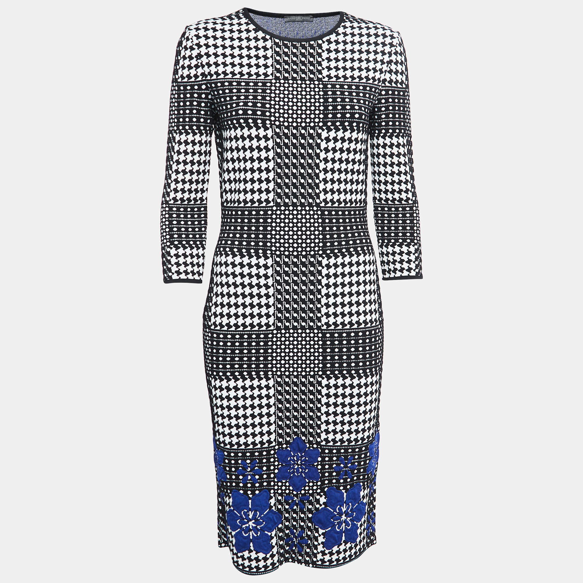 Alexander McQueen Black/White Patterned Stretch Knit Midi